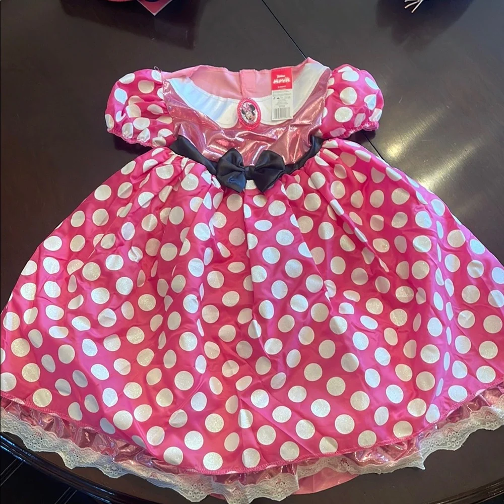Disney Jr. Minnie mouse Pink Polka Dot Dress costume with Bow 4 - 6x